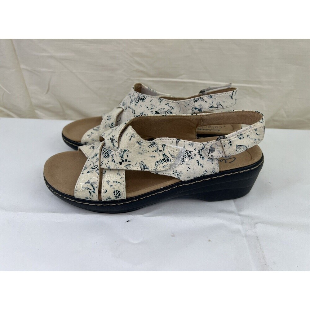 Clarks Womens Merliah Echo Blue Floral‎ Open Toe Heels Sandal Comfort Shoes Sz 7 - Picture 3 of 7